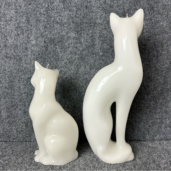 Vintage pair MCM cat kitten figurine candles white mod art deco sleek 8” and 12” - Picture 3 of 12